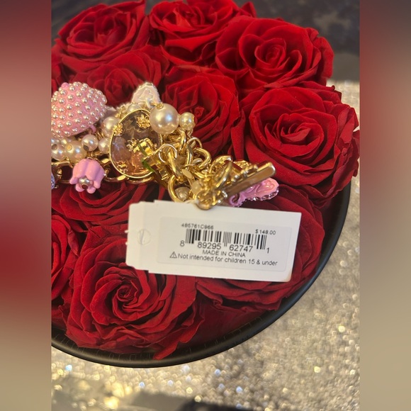 Betsey Johnson EASTER BRACELET Bunny Egg Faux Pearl Rhinestone Gold Tone - Picture 4 of 6